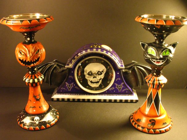 Bat Wing Clock and Candle Holders