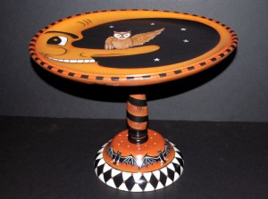 Hand Painted Halloween Cake Stand